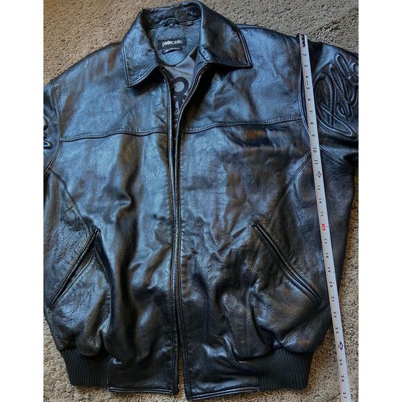 Pelle Pelle Marc Buchanan 90s Y2K Black Lthr Signature Emboss Coat Jacket sz 48 - Picture 15 of 16